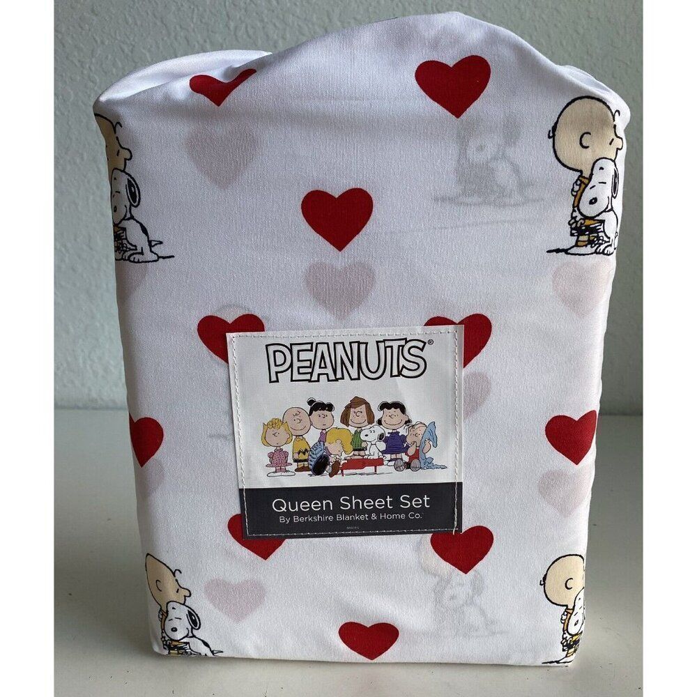 Peanuts Snoopy Charlie Brown‎ Red Hearts Valentines Day QUEEN Size Sheet Set NEW